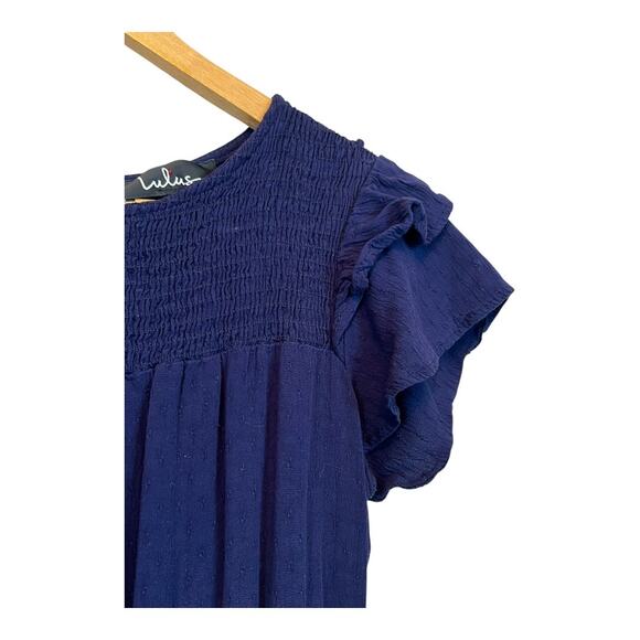 Lulus Flirtatious Feelings Navy Blue Swiss Dot Ruffled Mini Dress Small - Picture 7 of 11